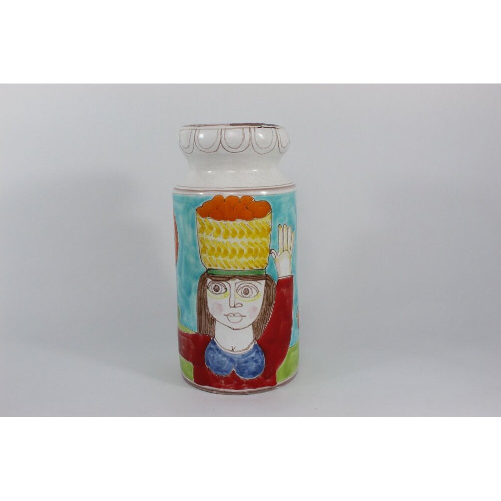 DeSimone Italy Hand Painted Pottery Vase | Woman with Fruit, Boy and Bird | 10 I